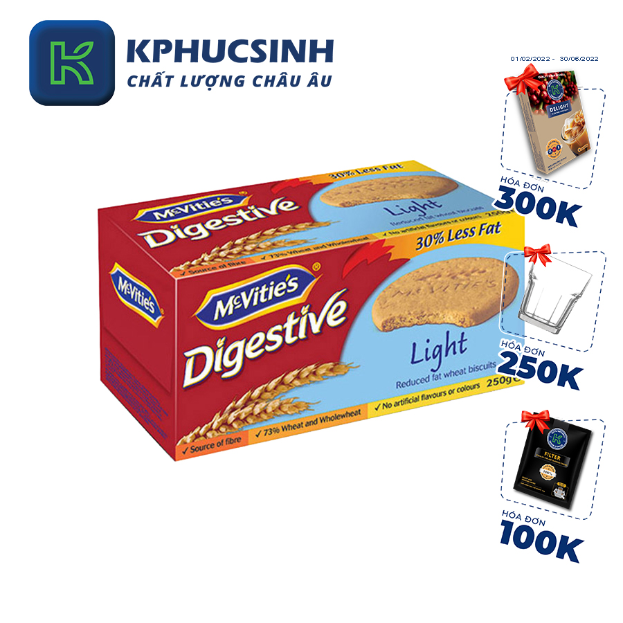 Bánh quy lúa mì nguyên cám ít béo McVitie's Digestive Light 250g
